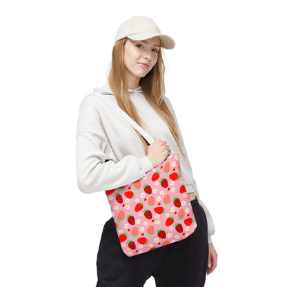 Strawberry Seamless Tote Bag Pink Red Fruit Pattern