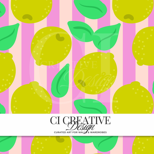 Citrus Fruit Seamless Pattern | Lime Pink Stripe Digital Download PNG
