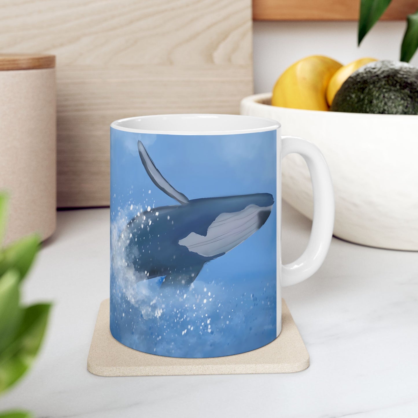 Humpback Whale Ceramic Mug For Whale Watching Coffee Cup With Frosted Ocean And Snowflake Artwork