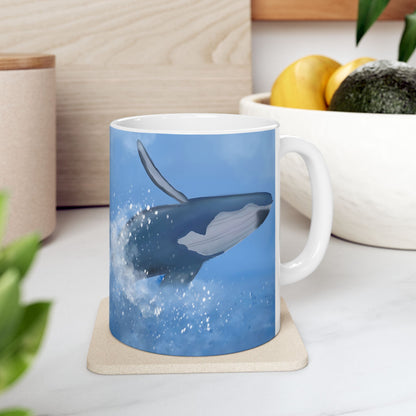 Humpback Whale Ceramic Mug For Whale Watching Coffee Cup With Frosted Ocean And Snowflake Artwork