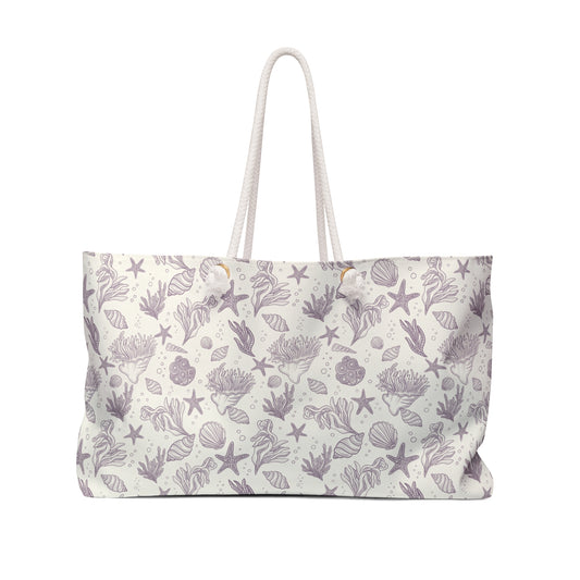 Tidepool Toile Beach Weekender Tote Bag | Coastal Seashell & Coral Tote | Ocean-Inspired Large Beach Bag | Nautical Travel Tote | Seaside Gift