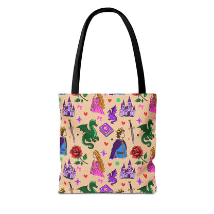 Fantasy Fairytale Tote Bag, Dragon Princess Book Lover Bag, Castle Bookish Gift, Fantasy Reader Tote, Dragon Book Tote