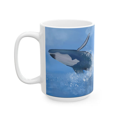 Humpback Whale Ceramic Mug For Whale Watching Coffee Cup With Frosted Ocean And Snowflake Artwork