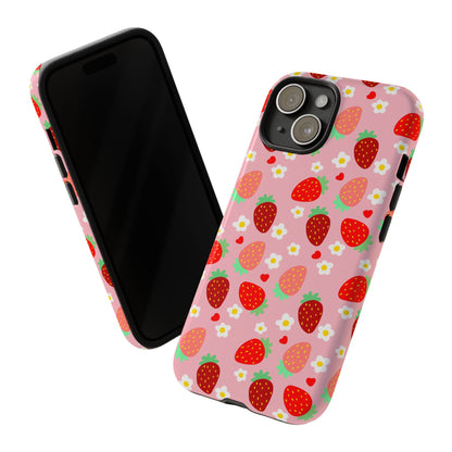 Strawberry Pattern Pink Phone Case Dual Layer Protective Case For IPhone