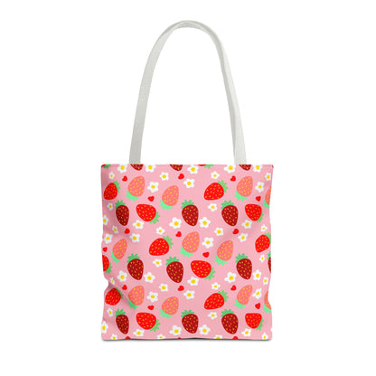 Strawberry Seamless Tote Bag Pink Red Fruit Pattern