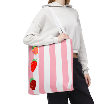 Strawberry Stripe Tote Bag | Reusable Market Bag | 3 Sizes