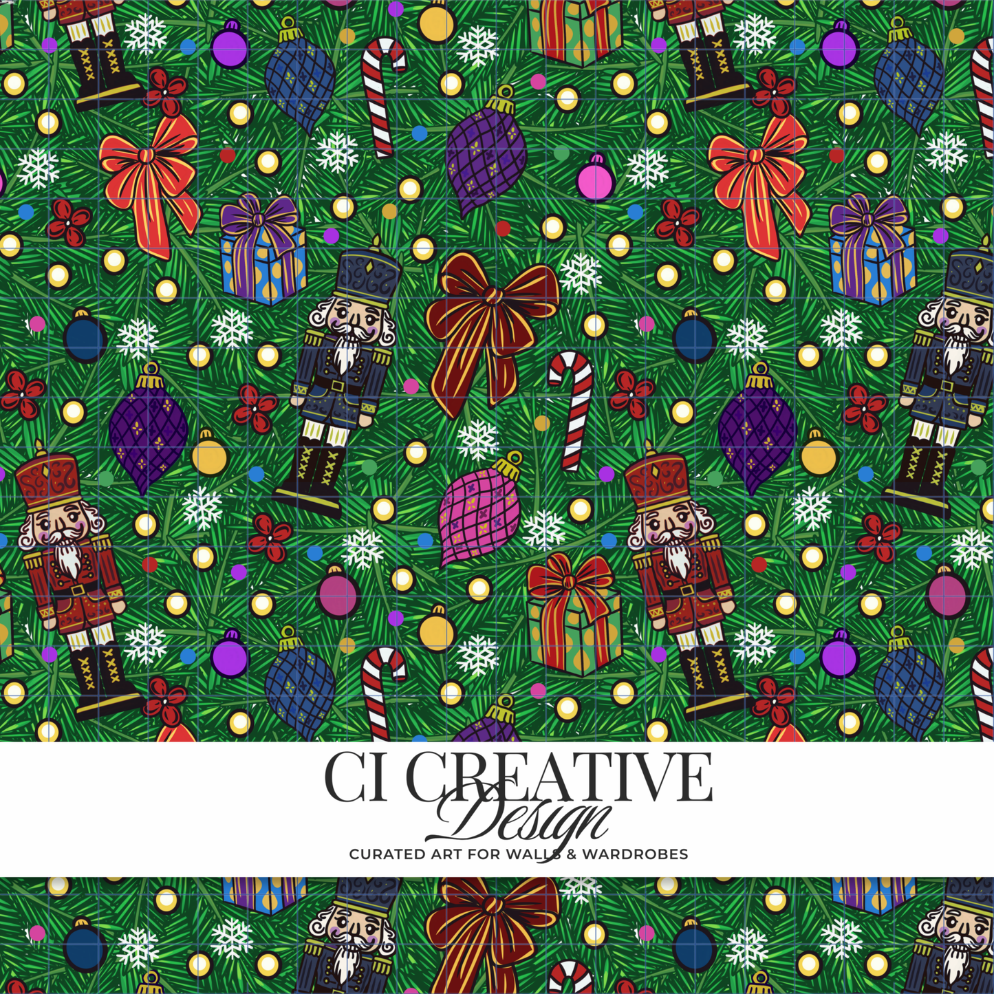 Vintage Christmas Seamless Pattern | Green Nutcracker Digital Download PNG