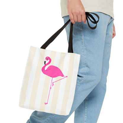 Pink Flamingo Illustration Tote Shopping Reusable Bag | All-Over Print
