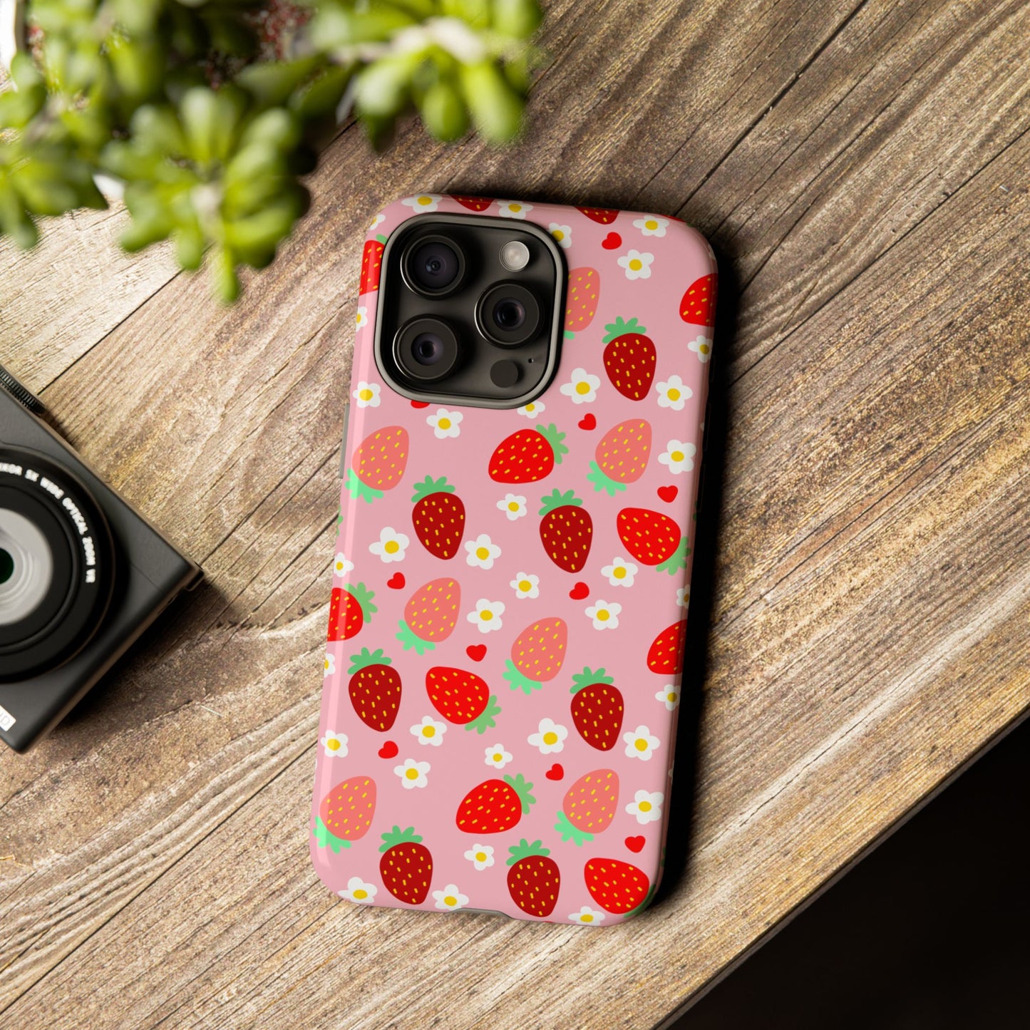 Strawberry Pattern Pink Phone Case Dual Layer Protective Case For IPhone