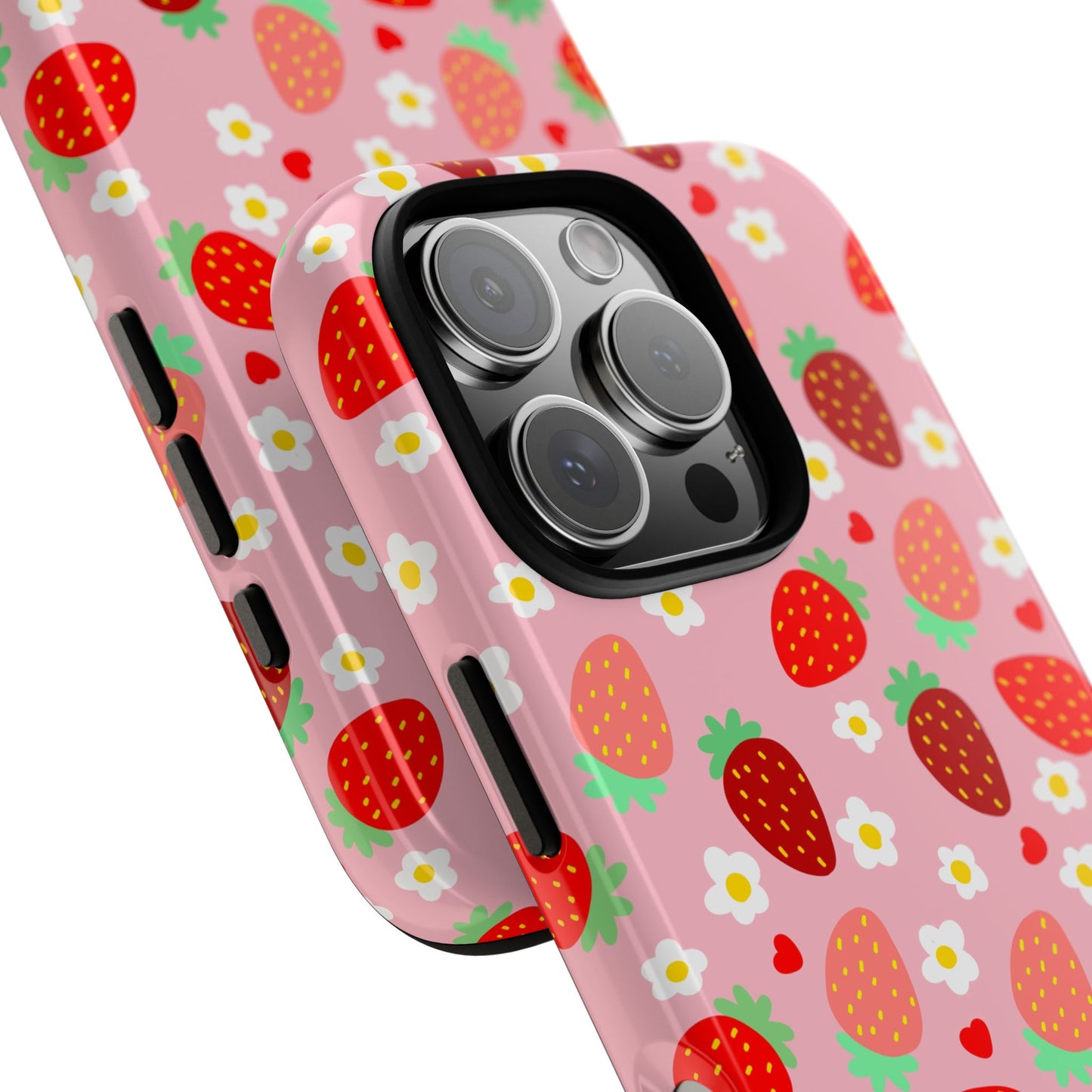 Strawberry Pattern Pink Phone Case Dual Layer Protective Case For IPhone