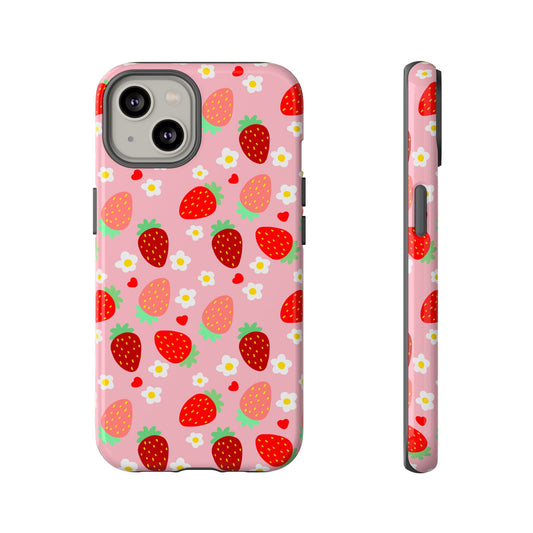 Strawberry Pattern Pink Phone Case Dual Layer Protective Case For IPhone