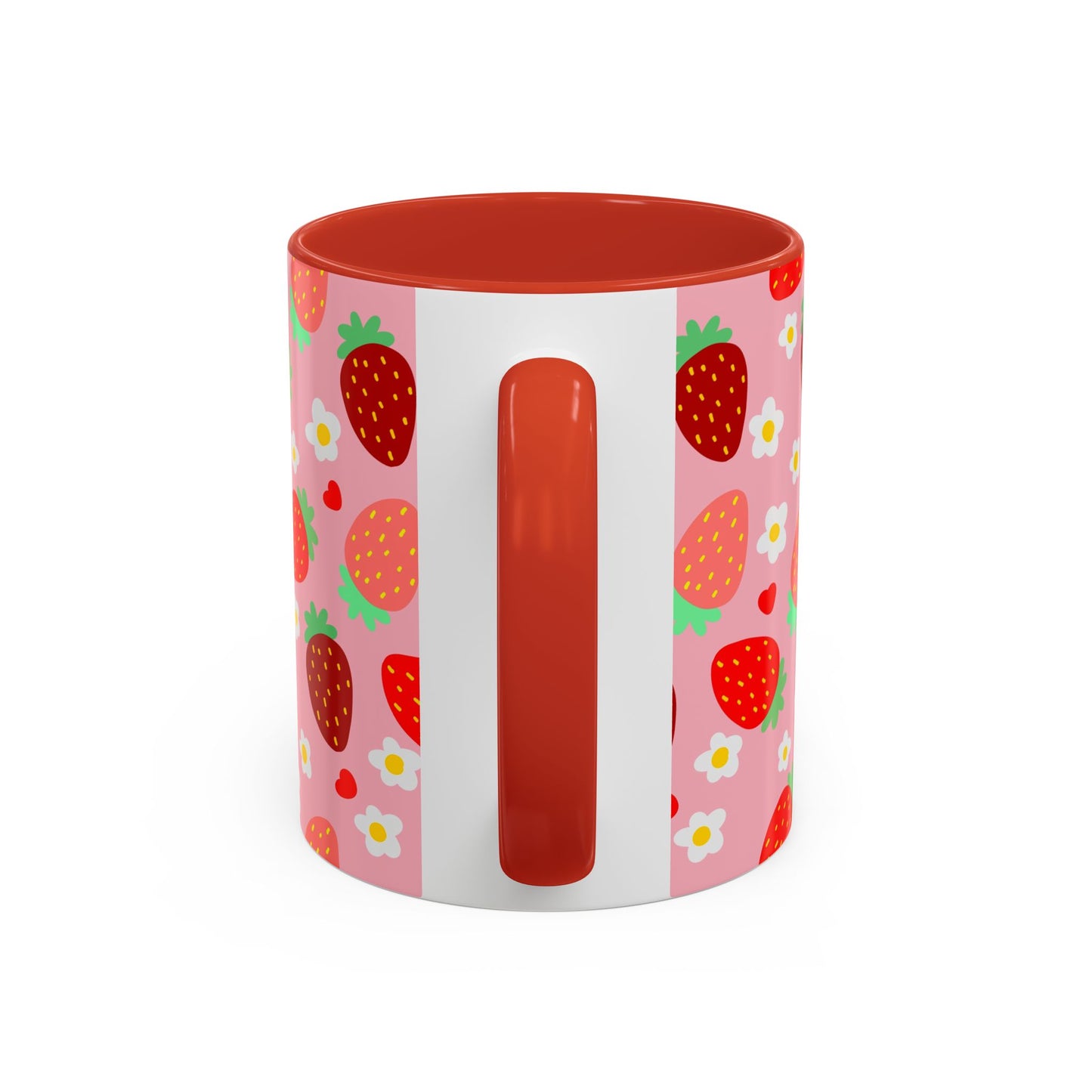 Strawberry Love Cup Ceramic Coffee Mug 11oz 15oz Pink Interior Pink Handle White With Striped Strawberry Pattern