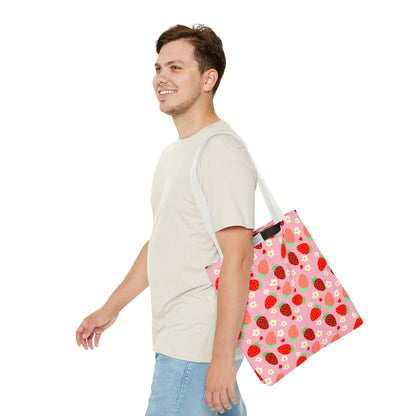 Strawberry Seamless Tote Bag Pink Red Fruit Pattern