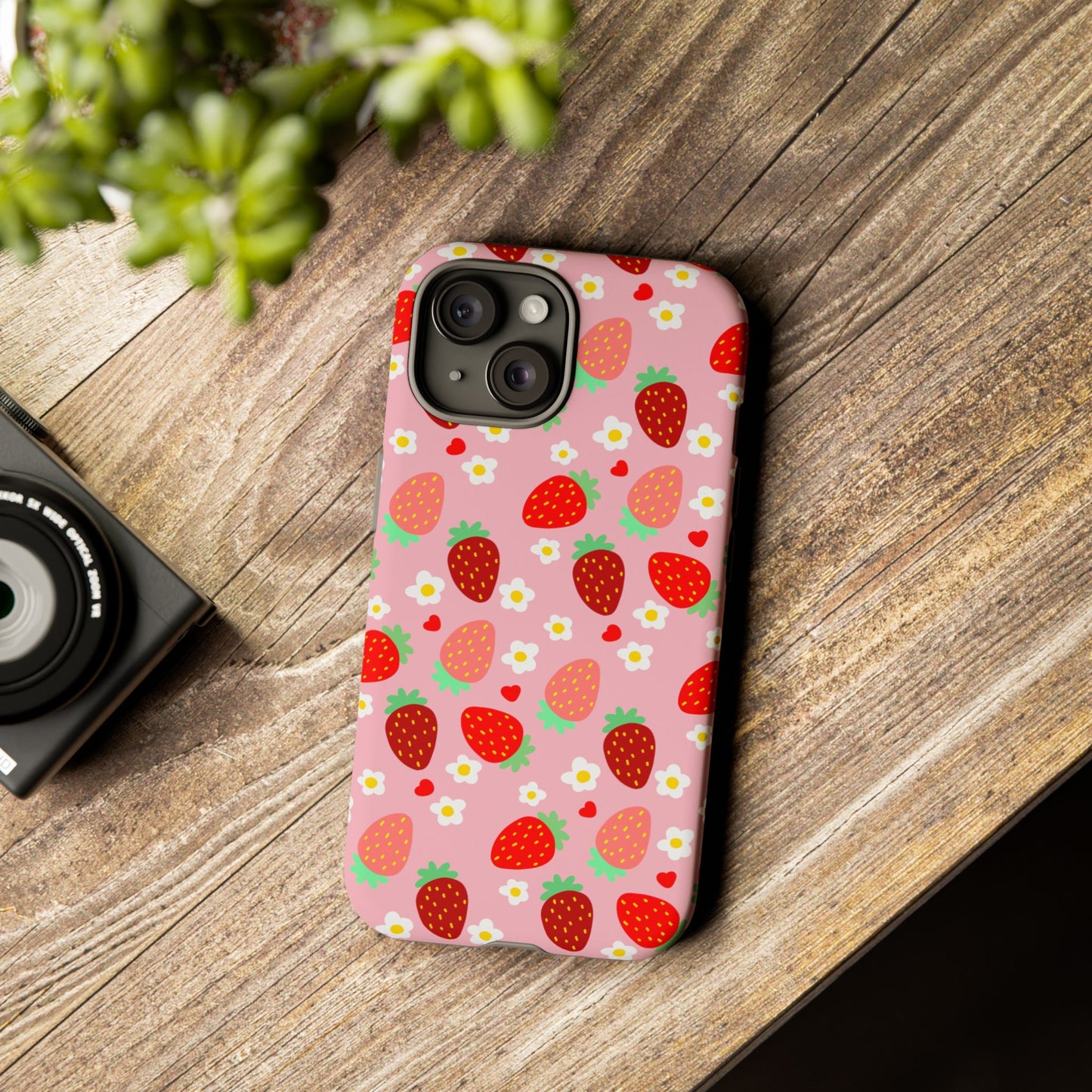 Strawberry Pattern Pink Phone Case Dual Layer Protective Case For IPhone