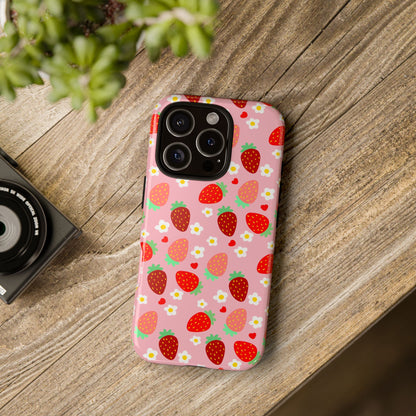 Strawberry Pattern Pink Phone Case Dual Layer Protective Case For IPhone