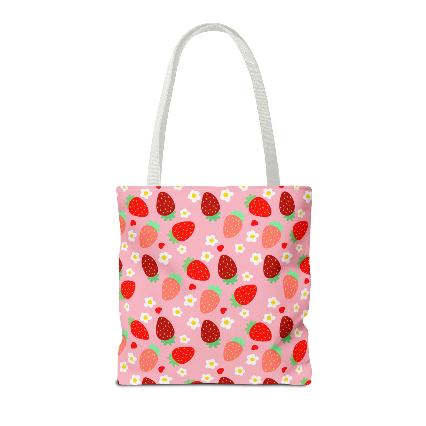 Strawberry Seamless Tote Bag Pink Red Fruit Pattern