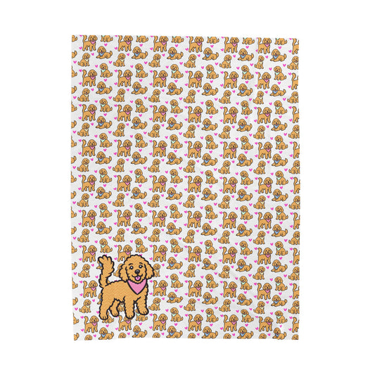 Goldendoodle Pattern Velveteen Plush Blanket | Golden Doodle Dog Puppy Hand Drawn Print 3 Sizes