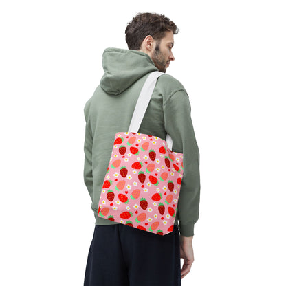Strawberry Seamless Tote Bag Pink Red Fruit Pattern