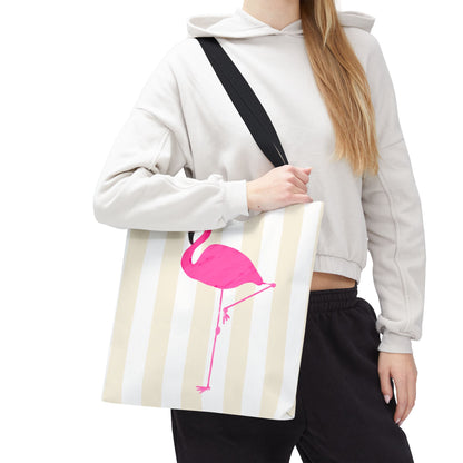 Pink Flamingo Illustration Tote Shopping Reusable Bag | All-Over Print