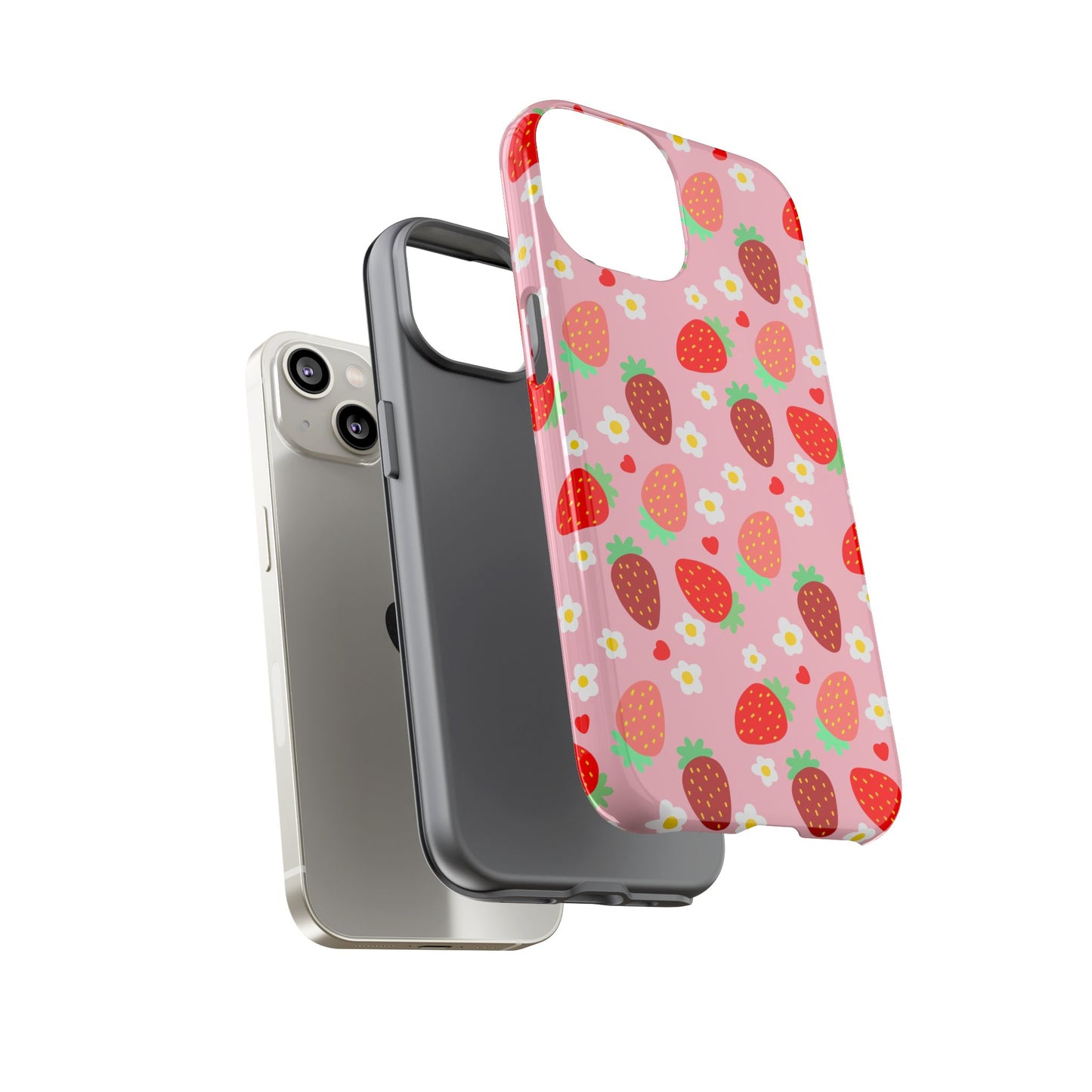 Strawberry Pattern Pink Phone Case Dual Layer Protective Case For IPhone