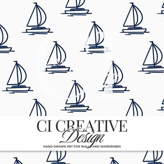 Regatta Sailboat Seamless Pattern | White Background Digital Download PNG