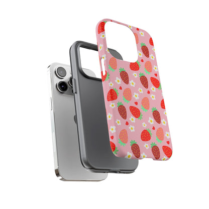 Strawberry Pattern Pink Phone Case Dual Layer Protective Case For IPhone