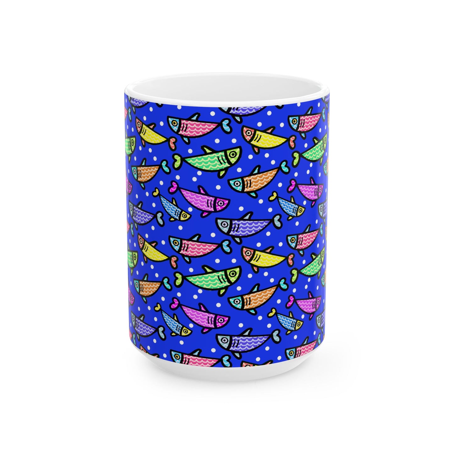 Happy Fish 2 Hand Drawn Illustration Ceramic Coffee Mug With Glossy Finish For Morning Joy