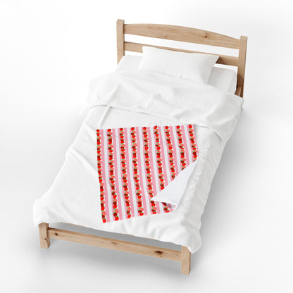 Strawberry Stripe Velveteen Throw Blanket — Cozy Plush Home Decor