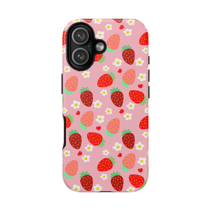 Strawberry Pattern Pink Phone Case Dual Layer Protective Case For IPhone