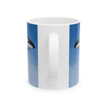Orca Killer Whale Ceramic Mug Coffee Cup With Winter Blue Snowflake Design Dishwasher Safe Gift
