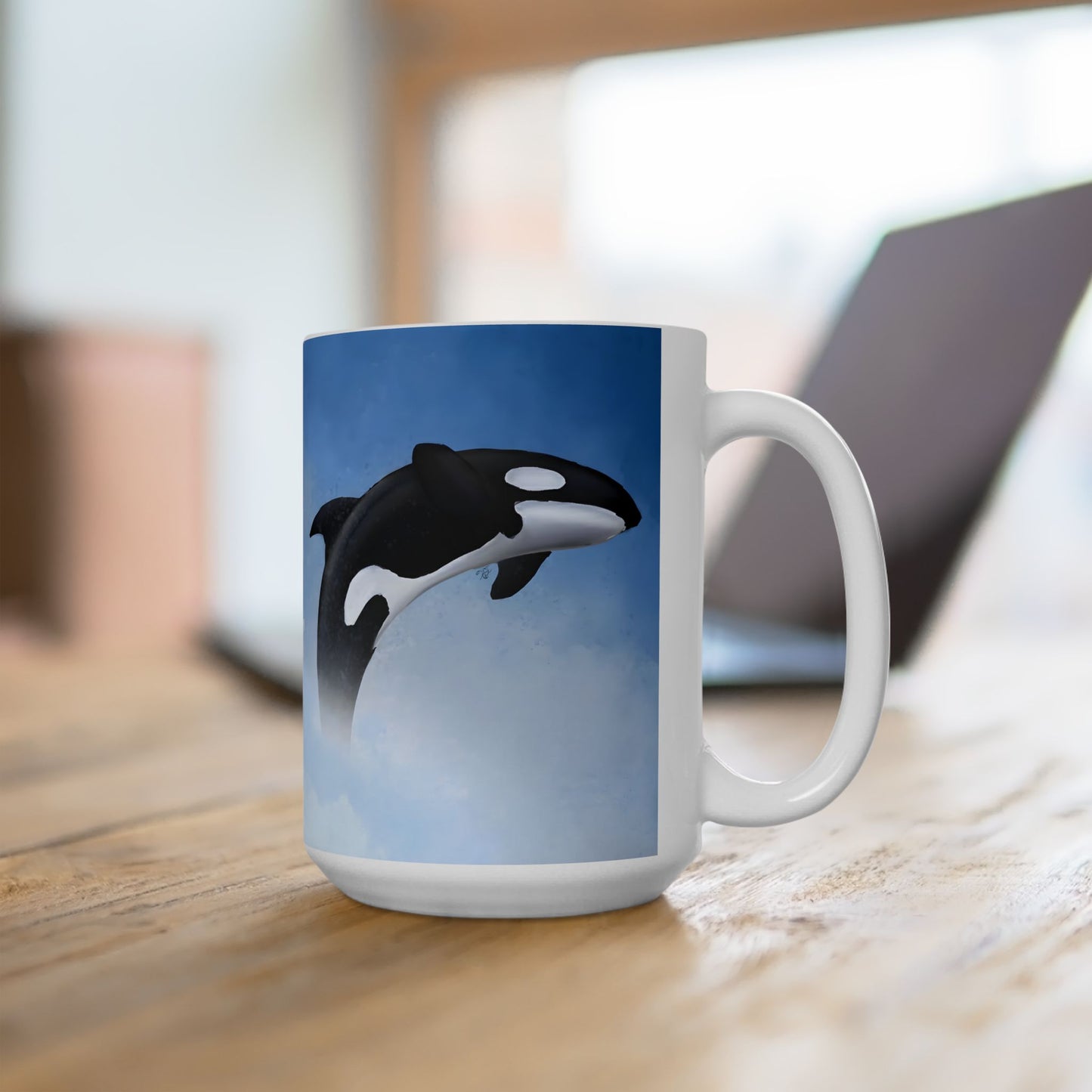 Orca Killer Whale Ceramic Mug Coffee Cup With Winter Blue Snowflake Design Dishwasher Safe Gift