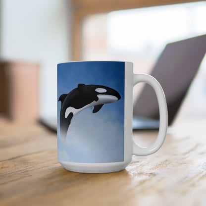 Orca Killer Whale Ceramic Mug Coffee Cup With Winter Blue Snowflake Design Dishwasher Safe Gift