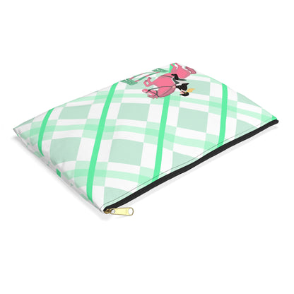 Equestrian Jumping Accessory Pouch — Mint Plaid Horse Rider Makeup Bag
