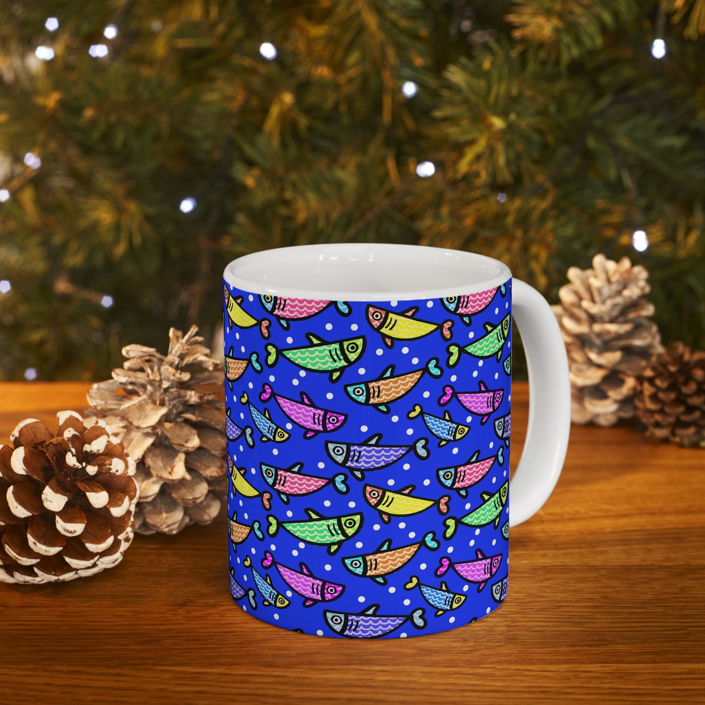 Happy Fish 2 Hand Drawn Illustration Ceramic Coffee Mug With Glossy Finish For Morning Joy