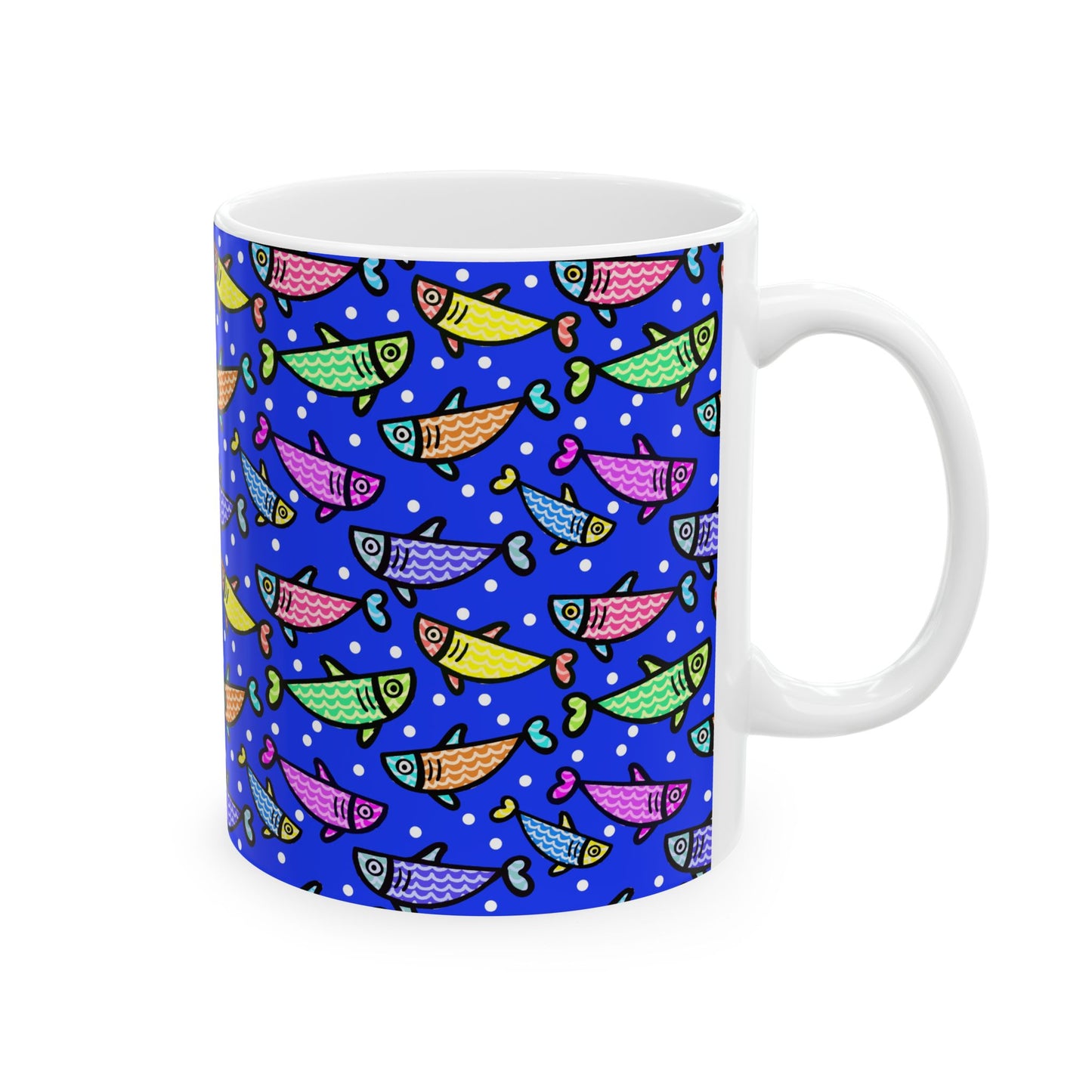 Happy Fish 2 Hand Drawn Illustration Ceramic Coffee Mug With Glossy Finish For Morning Joy