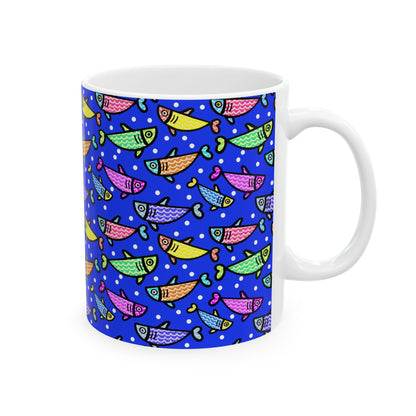 Happy Fish 2 Hand Drawn Illustration Ceramic Coffee Mug With Glossy Finish For Morning Joy