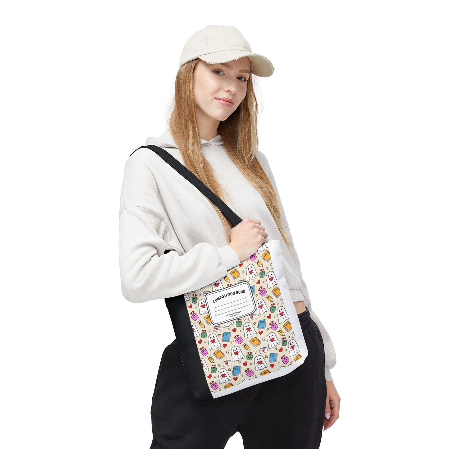Ghost School Supplies Teacher Tote Bag | Kawaii Halloween Book Bag | 3 Sizes