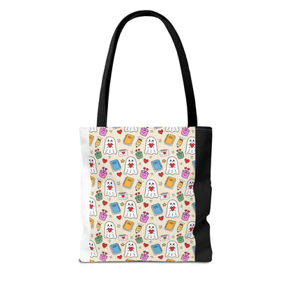 Ghost School Supplies Teacher Tote Bag | Kawaii Halloween Book Bag | 3 Sizes