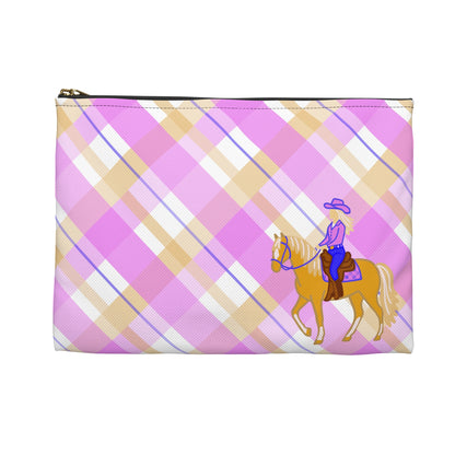 Cowgirl Plaid Accessory Pouch — Pink Plaid Horse Riding Makeup Bag