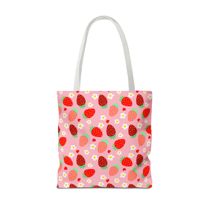 Strawberry Seamless Tote Bag Pink Red Fruit Pattern