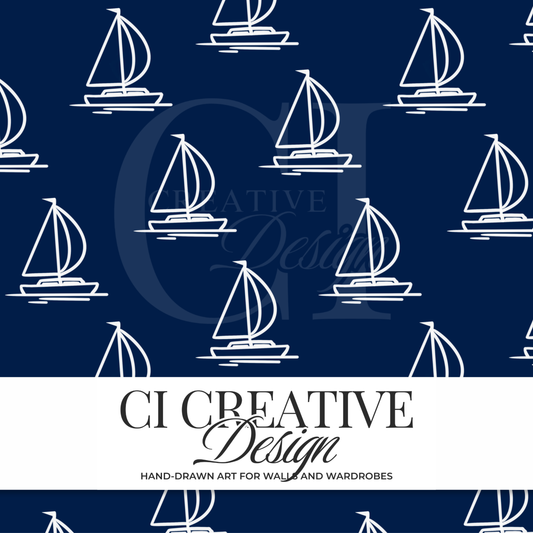 Regatta Sailboat Seamless Pattern | Navy Background Digital Download PNG