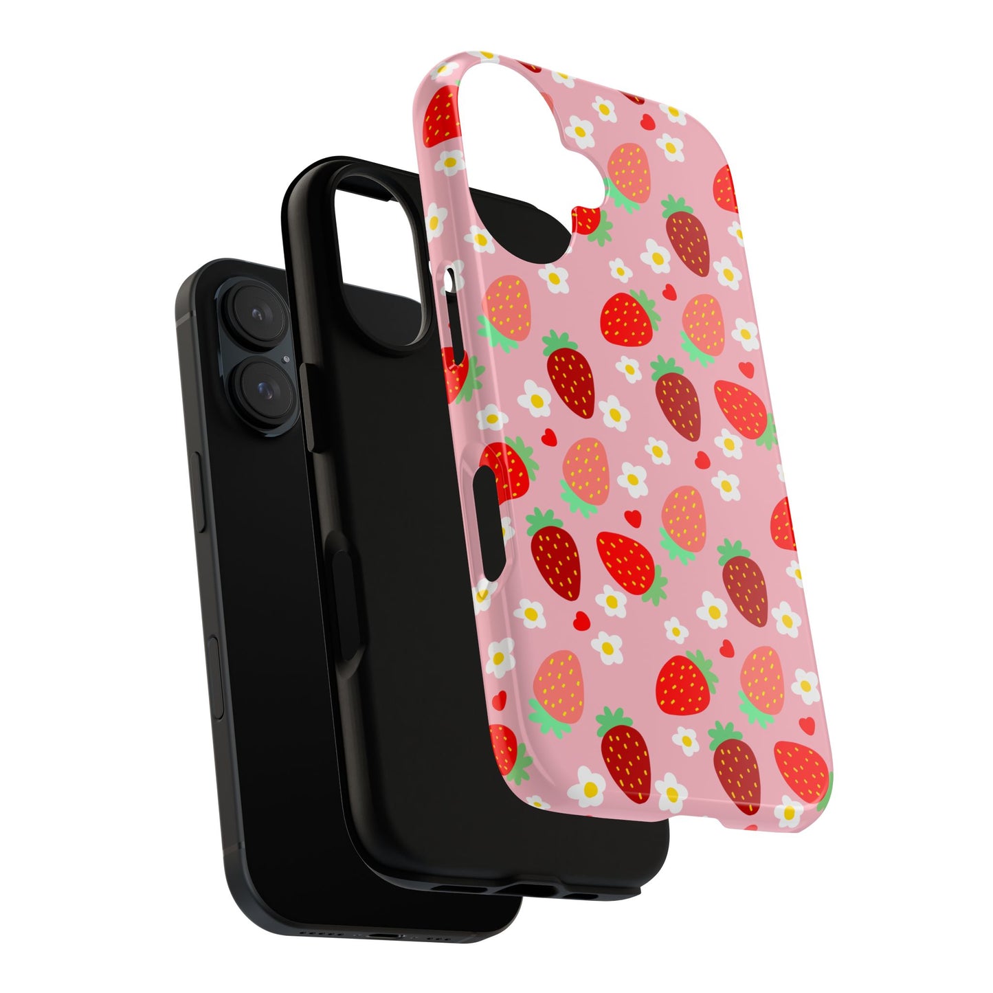 Strawberry Pattern Pink Phone Case Dual Layer Protective Case For IPhone
