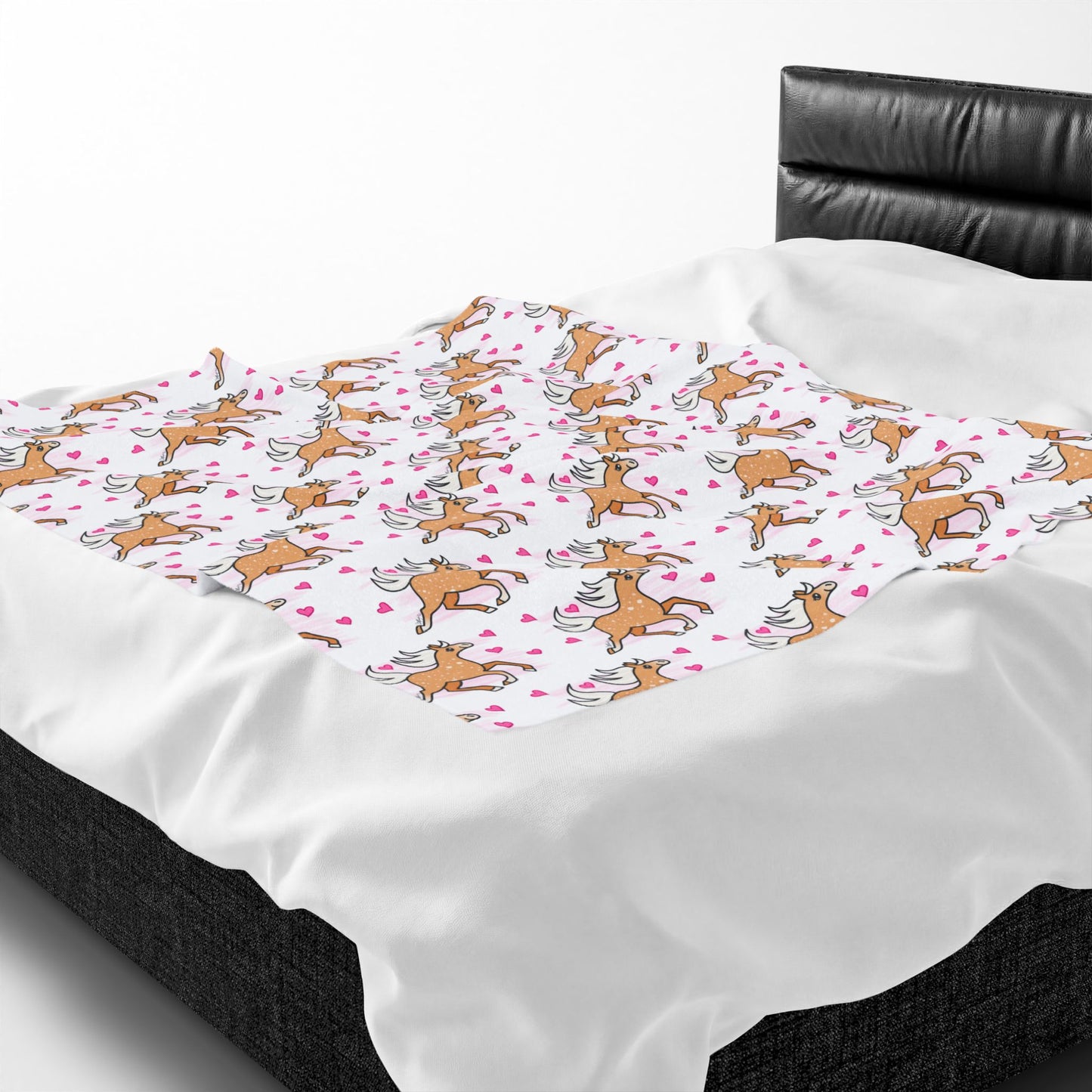 Plush Blanket — Palomino Horse with Hearts 50x60