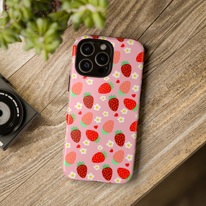 Strawberry Pattern Pink Phone Case Dual Layer Protective Case For IPhone