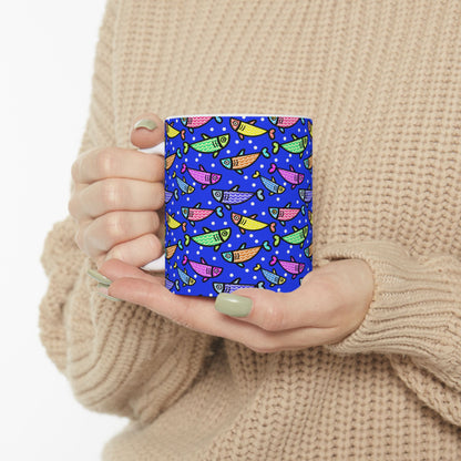 Happy Fish 2 Hand Drawn Illustration Ceramic Coffee Mug With Glossy Finish For Morning Joy