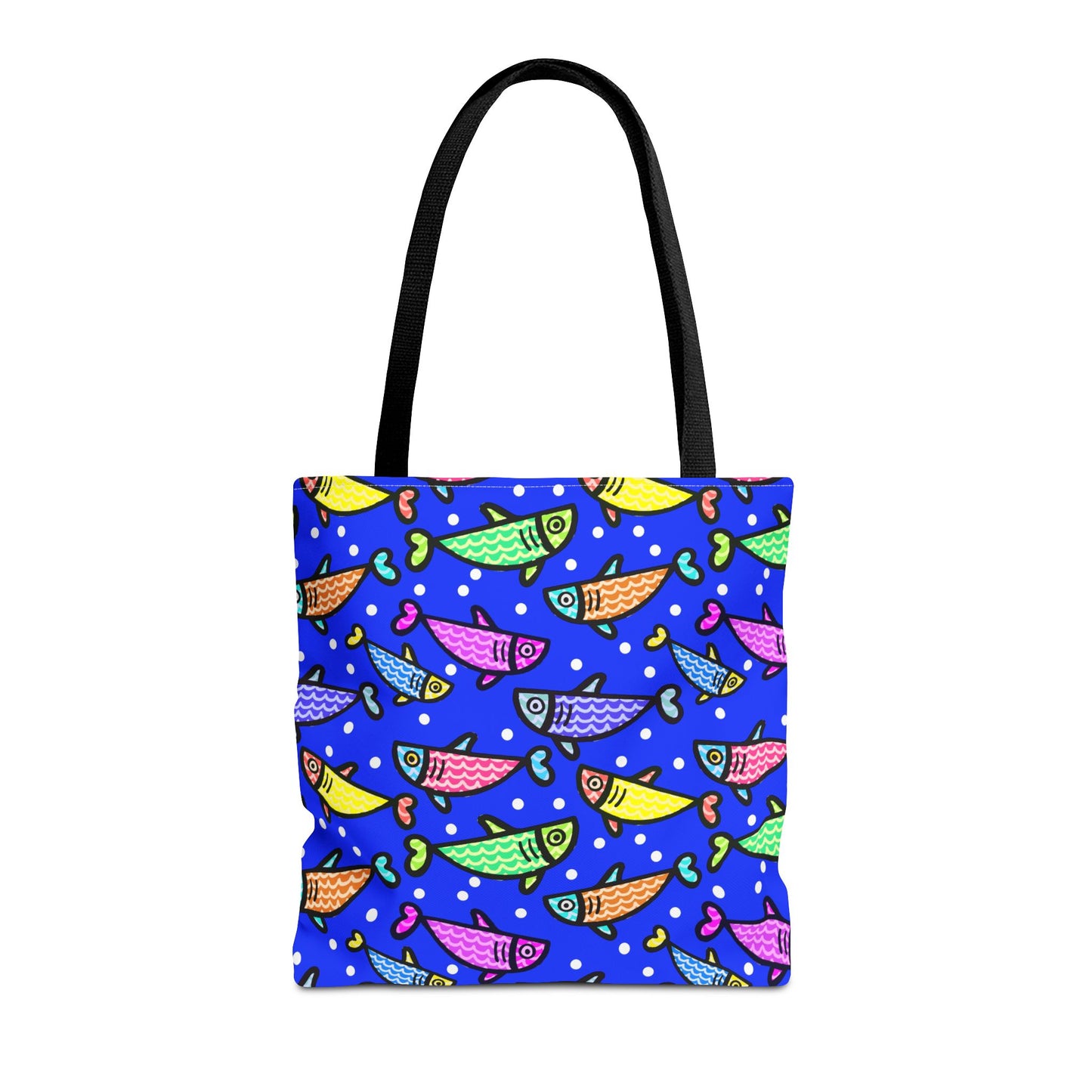 Happy Fish Tote Bag All Over Print Hand Drawn Fish Illustration Three Sizes