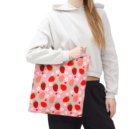 Strawberry Seamless Tote Bag Pink Red Fruit Pattern