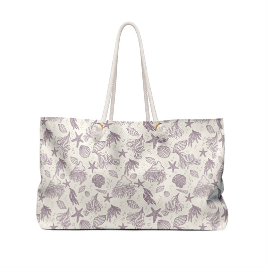Tidepool Toile Beach Weekender Tote Bag | Coastal Seashell & Coral Tote | Ocean-Inspired Large Beach Bag | Nautical Travel Tote | Seaside Gift