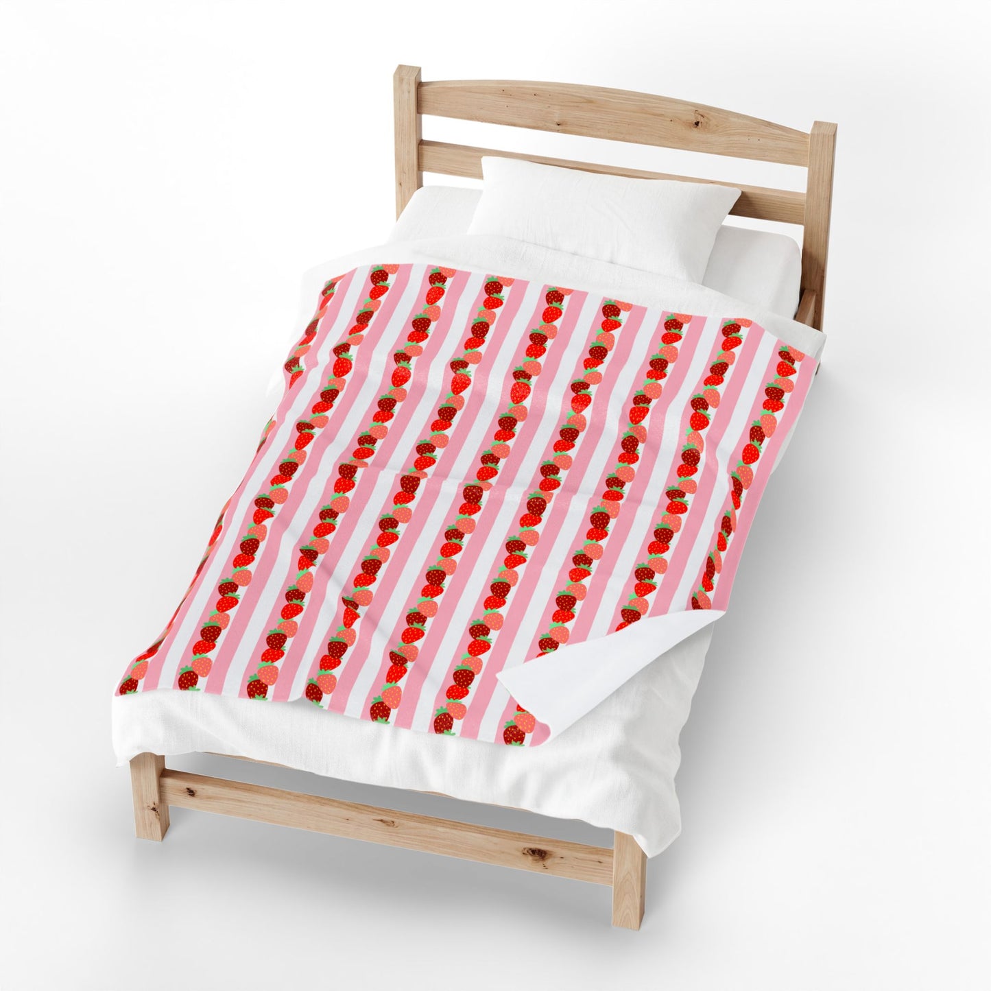 Strawberry Stripe Velveteen Throw Blanket — Cozy Plush Home Decor