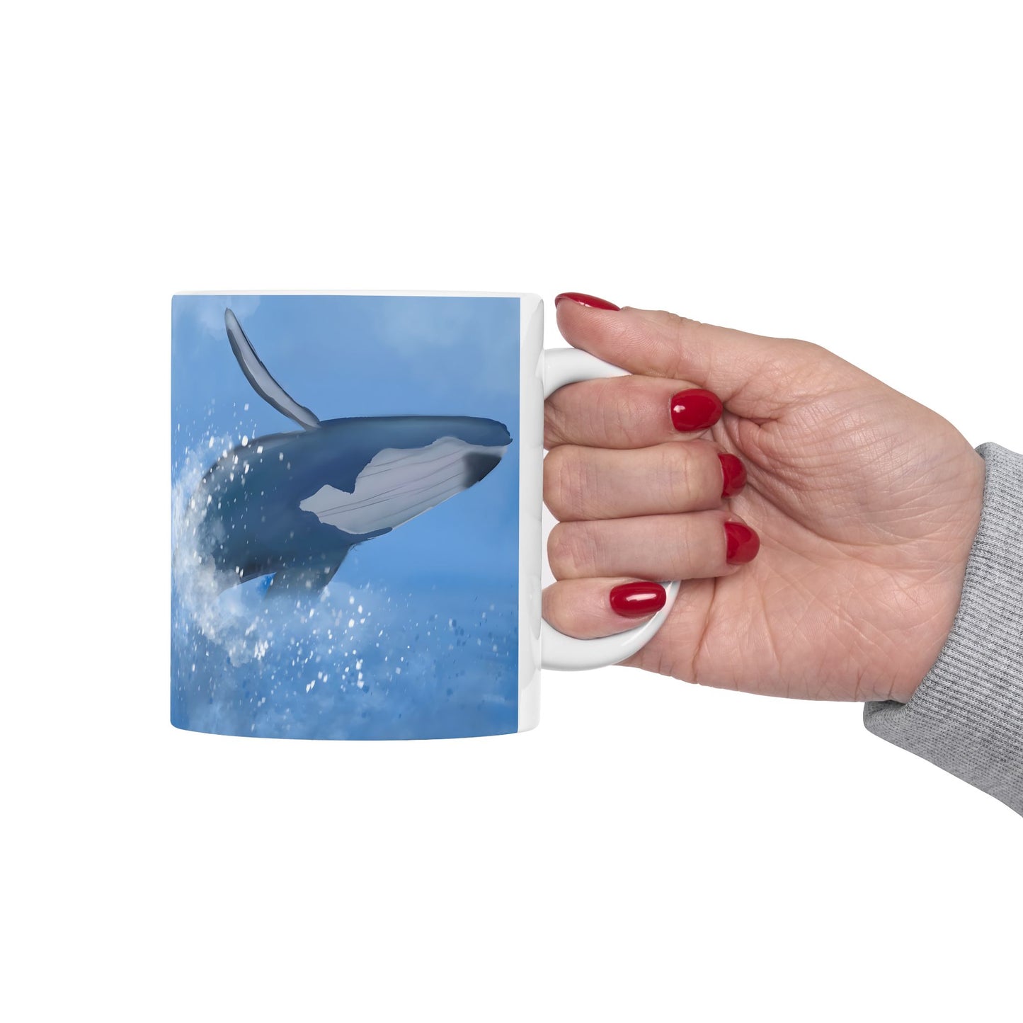 Humpback Whale Ceramic Mug For Whale Watching Coffee Cup With Frosted Ocean And Snowflake Artwork